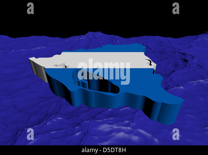 Nicaragua carte drapeau dans l'océan abstrait illustration Banque D'Images