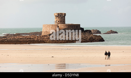 La Rocco Tower ou Tour de Gordon Conway, dernier des tours, la baie de Saint-ouen, La Baie de St Ouen, Jersey côte ouest Banque D'Images