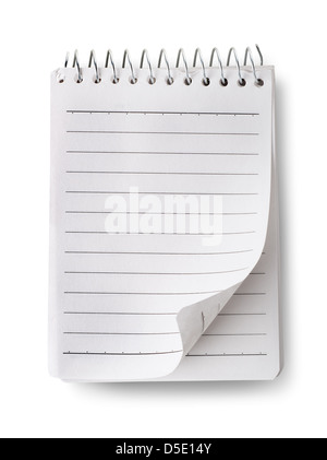 Le bloc-notes blanc isolé sur fond blanc Banque D'Images