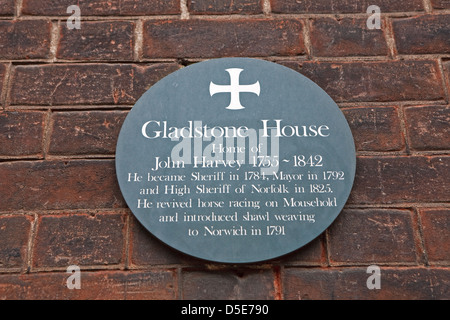 Gladstone House, maison de John Harvey 1755-1942 à Norwich Norfolk Banque D'Images