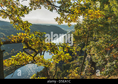 Vue de l'Elbe entre Rathen et Wehlen, la Suisse Saxonne, près de Dresde, Saxe, Allemagne Europe Banque D'Images