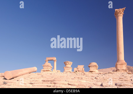 Lever du soleil sur les ruines de la ville antique de Palmyre, Syrie Banque D'Images