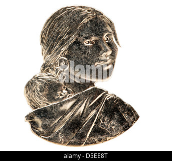 Portrait de Sacagawea à partir de 1 pièce d'un dollar, USA, 2004, sur fond blanc Banque D'Images