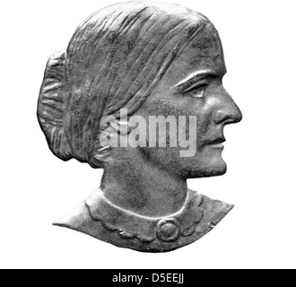 Portrait de Susan B. Anthony de 1 pièce d'un dollar, USA, 1980, sur fond blanc Banque D'Images