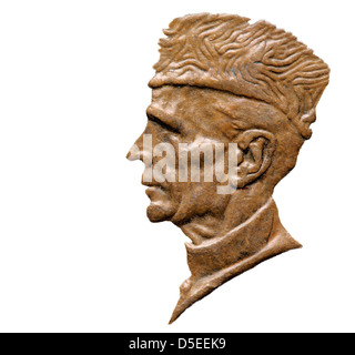 Portrait de Muhammad Ali Jinnah de 1 Roupie pièce, Pakistan, 2002, sur fond blanc Banque D'Images