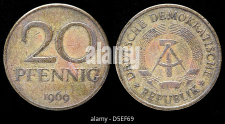 20 Pfennig pièce de monnaie, l'Allemagne de l'Est, 1969 Banque D'Images