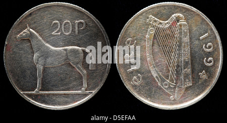 20 pence coins, le cheval, l'Irlande, 1994 Banque D'Images