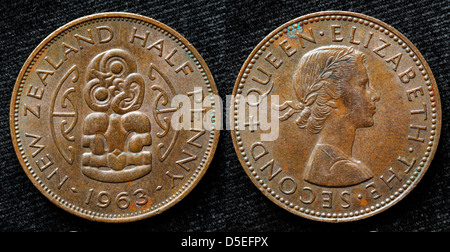 Pièce demi-penny, Nouvelle-Zélande, 1963 Banque D'Images