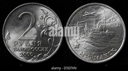 Pièce de 2 roubles, Mourmansk, Russie, 2000 Banque D'Images