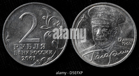 Pièce de 2 roubles, Yuri Gagarin, Russie, 2001 Banque D'Images