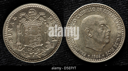 1 Coins Peseta, Francisco Franco, l'Espagne, 1966 Banque D'Images