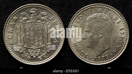 1 Coins Peseta, le Roi Juan Carlos I, Espagne, 1975 Banque D'Images