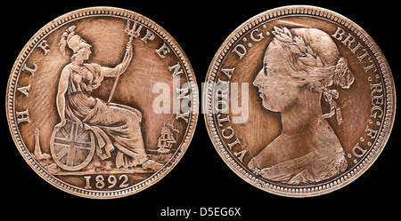 Pièce demi-penny, la reine Victoria, UK, 1892 Banque D'Images