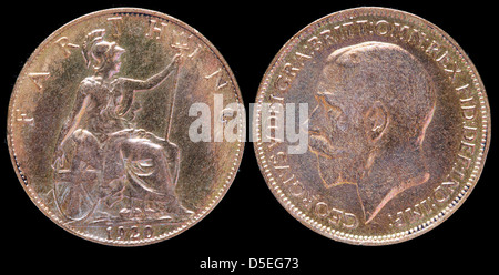 1 Farthing (1/4 penny) coin, le Roi George V, UK, 1920 Banque D'Images