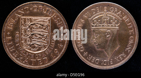 1/12 d'un shilling coin, le roi George VI, île de Jersey, Royaume-Uni, 1945 Banque D'Images