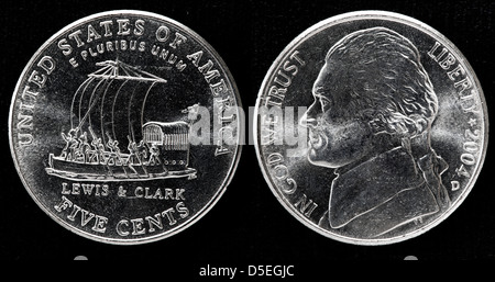 5 cents pièce, Lewis & Clark bicentenaire, USA, 2004 Banque D'Images