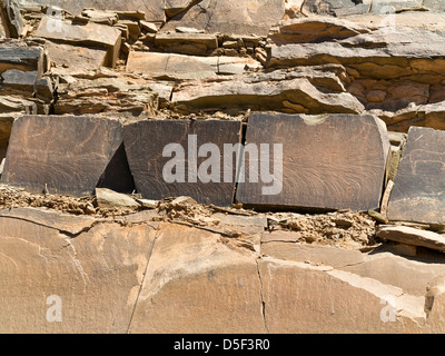 Wadi près de village de Ait Ouabelli où il y a un site d'art rupestre préhistorique, sur la route entre Akka et Icht au Maroc Banque D'Images