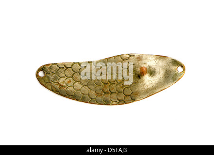 Pêche à la main vintage spoon-appât sur fond blanc Banque D'Images