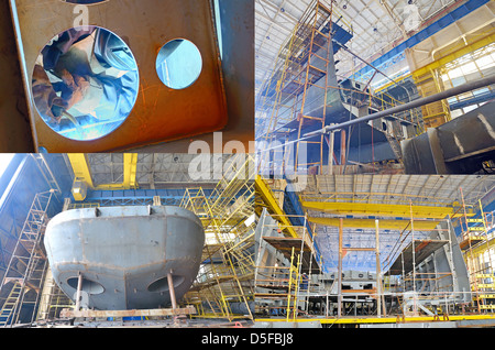 Bâtiment de bateau à l'intérieur de la tige du chantier Banque D'Images