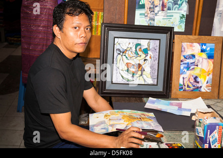 La peinture de l'artiste, le marché Bogyoke Aung San, également connu sous le nom de H G Scott Market, Yangon (Rangoon), le Myanmar (Birmanie), Banque D'Images