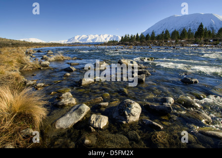 Rivière Ohau, le bassin du Mackenzie, Alpes du Sud, l'île du Sud, Nouvelle-Zélande Banque D'Images