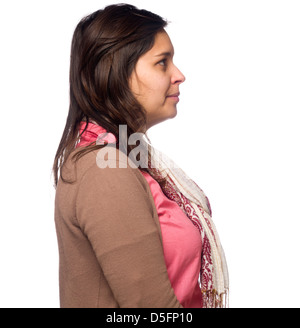Portrait de profil de jeune femme portant un chandail rose Banque D'Images
