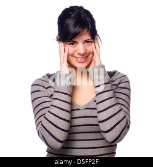 Portrait de jeune femme avec les mains sur son visage Banque D'Images