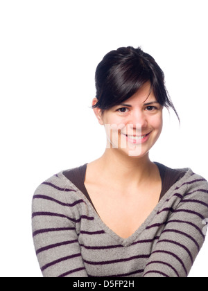 Portrait de jeune femme avec ses cheveux jusqu'à la caméra à Banque D'Images