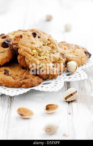 Cookies aux pépites de chocolat fait maison aux pistaches Banque D'Images