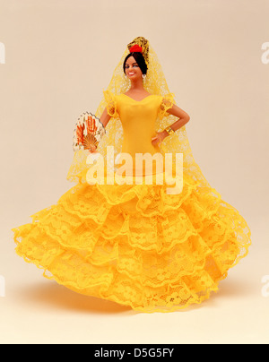 Poupée Ancienne "Marin Danseuse" Flamenco Folklorique - Robe Jaune, Espagne - Très Bel état Occasion
