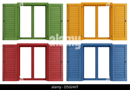 Ensemble de fenêtres colorées isolé sur blanc - rendering Banque D'Images