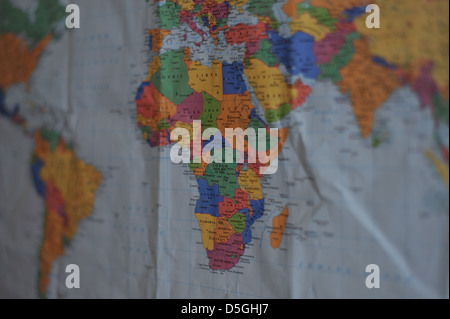 Une carte du monde en se concentrant sur l'Afrique. Banque D'Images