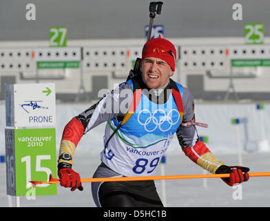 Le biathlète Allemand Michael Greis est photographié pendant une session de formation le 9 février 2010 à Whistler, Canada. Début des Jeux Olympiques 2010 à Vancouver le 12 février 2010.  + + +(c) afp - Bildfunk + + + Banque D'Images