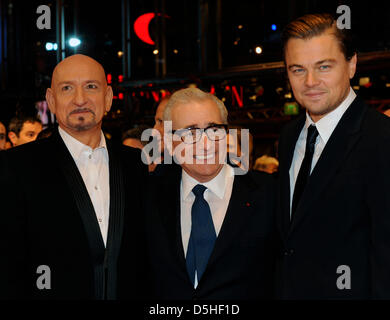 L'acteur britannique Ben Kingsley (l-r), US réalisateur Martin Scorsese et Leonardo DiCaprio nous assister à la première du film 'Shutter Island' au cours de la 60e Berlinale Festival International du Film de Berlin, Allemagne, samedi, 13 février 2010. 'Shutter Island' est en cours d'exécution dans le festival, mais pas en compétition pour l'Ours d'or. Photo : Foto : Soeren Stache dpa/lbn Banque D'Images