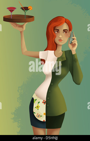 Image d'illustration de jeune femme en double occupation représentant l'évolution des carrières Banque D'Images