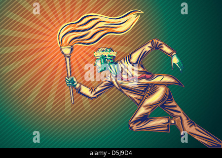 Image d'illustration de businessman running avec flaming Torch représentant vision Banque D'Images