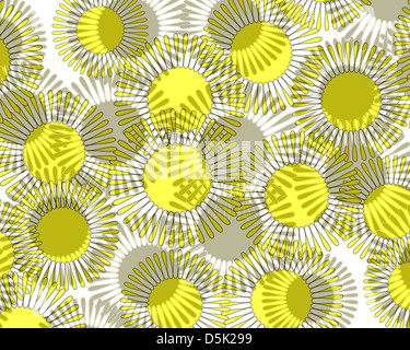 Un doux pétales de fleurs moderne design abstrait jaune avec des tons neutres et superposées sur un fond blanc . Banque D'Images