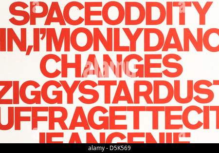 David Bowie les titres des chansons de l'album ChangesOne Banque D'Images