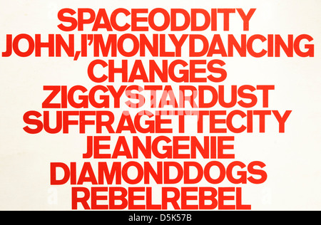 David Bowie les titres des chansons de l'album ChangesOne Banque D'Images