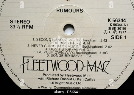 Fleetwood Mac rumeurs album label avec morceaux de rêves et rendez votre façon Banque D'Images