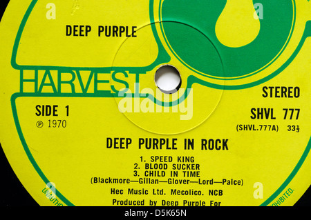 Deep Purple In Rock album label, suivi de la vitesse classique avec lit King et de l'enfant dans le temps Banque D'Images