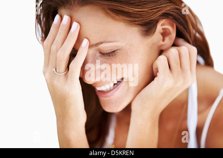 Studio portrait of laughing woman Banque D'Images