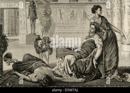 Cléopâtre VII Philopator (69-30 av. J.-C.). Reine de l'Egypte. La mort de Cléopâtre. Gravure d'après une peinture de famille Prinsep. Banque D'Images