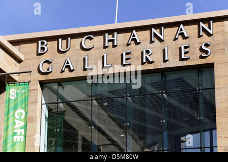 Le centre commercial Buchanan Galleries signe, Buchanan Street, le centre-ville de Glasgow, Scotland, UK Banque D'Images