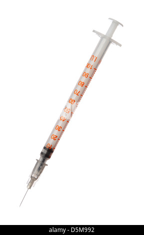 Seringue vide isolé sur fond blanc, Close up Banque D'Images