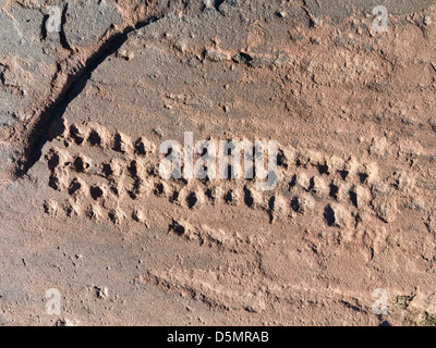 Sculptures rupestres préhistoriques à Oukaimeden station de ski dans les montagnes du Haut Atlas au Maroc Banque D'Images