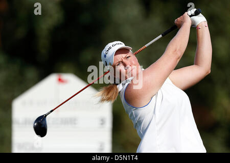 04 avril, 2013 : Bretagne Lincicome hits a tourné pendant le premier tour de l'Championnat Kraft Nabisco à Mission Hills Country Club de Rancho Mirage, en Californie..Charles Baus/CSM Banque D'Images