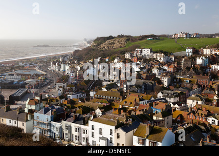 Vue de la vieille ville de Hastings East Hill, East Sussex Banque D'Images