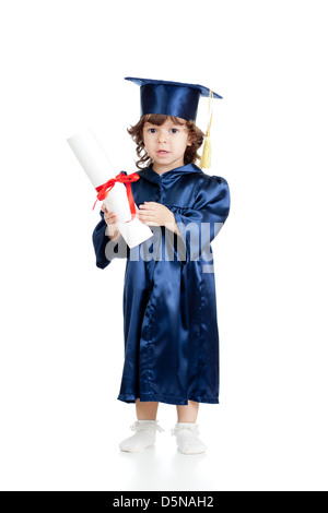 Adorable enfant dans l'académicien vêtements avec roll Banque D'Images