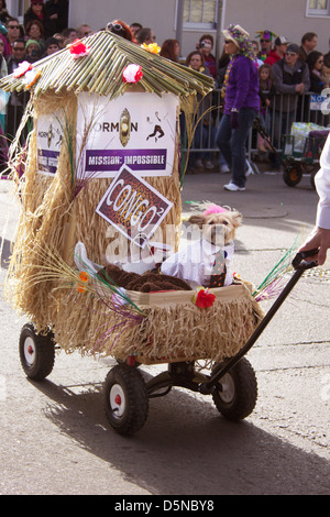 Barkus parade de chiens dans le quartier français, la semaine du Mardi Gras de la Nouvelle Orléans. Banque D'Images